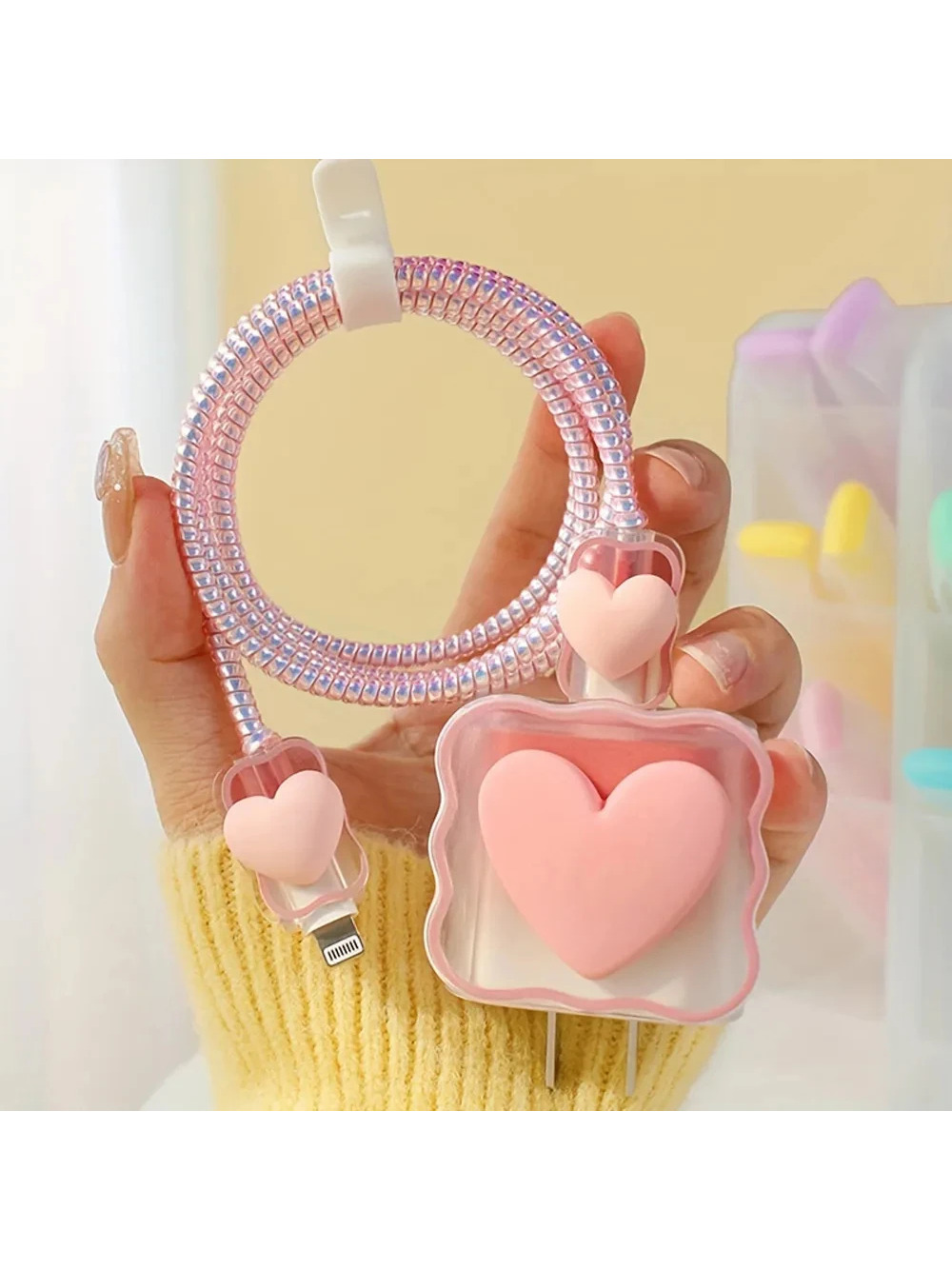 Big Pink Heart iPhone Charger Cover Cable Protectors P07